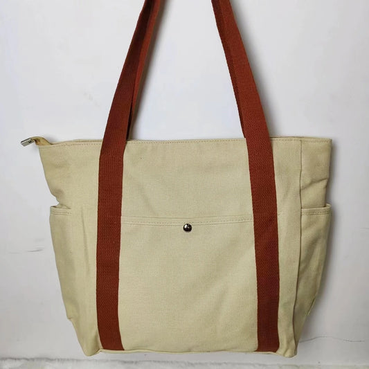 Large Capacity Canvas Solid Letter Tote Bag
